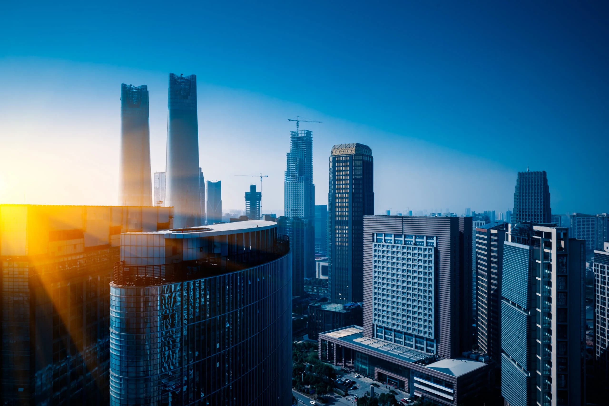 Modern business district skyline
